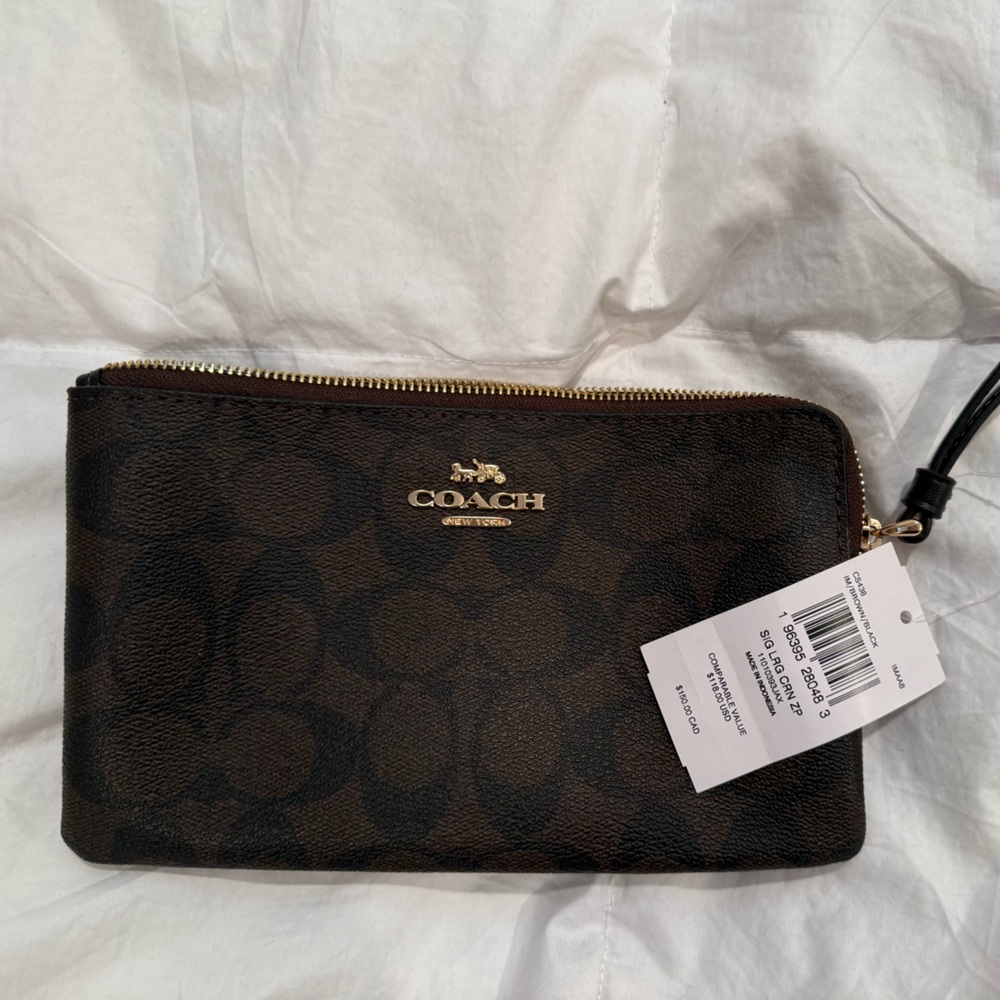 COACH Dark Brown Signature Wristlet
